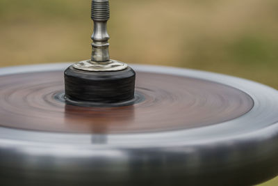 High angle view of spinning top