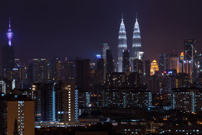 High angle shot of illuminated cityscape