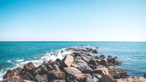 Scenic view of sea against clear sky