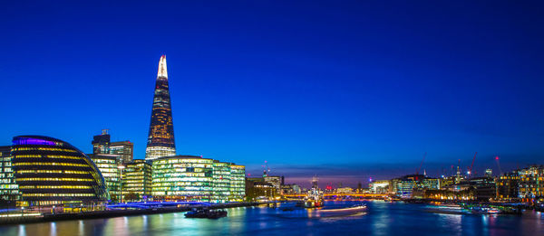 Illuminated buildings in city at night