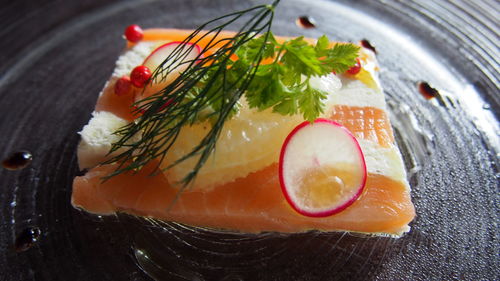 Close-up of food served in plate