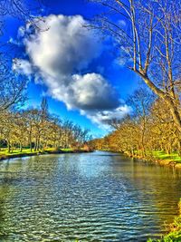 Scenic view of river against cloudy sky