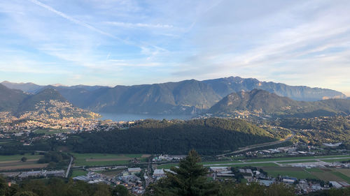 Aerial view of townscape against sky