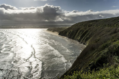 Scenic view of sea against cloudy sky