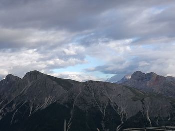 Scenic view of mountains against cloudy sky