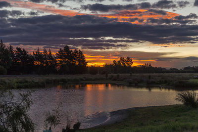 Scenic view of lake against cloudy sky