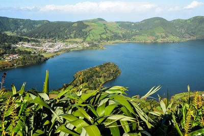 Scenic view of lake against sky