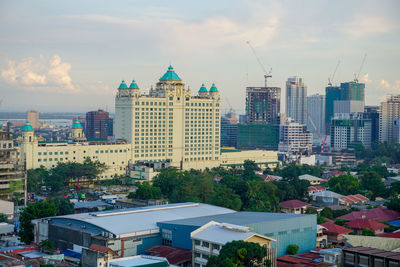 High angle view of buildings in city