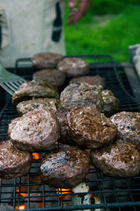 Close-up of meat on barbecue grill