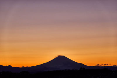 Scenic view of silhouette mountains against sky during sunset