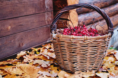 Close-up of dried leaves in basket