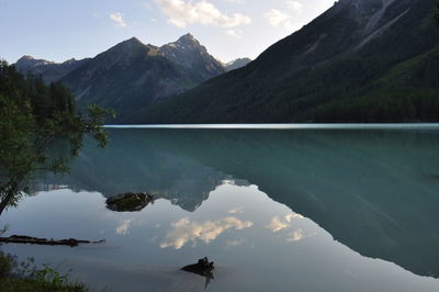 Scenic view of mountains reflection in lake