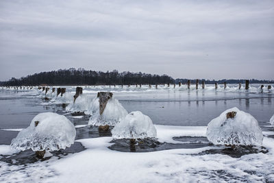 Scenic view of frozen lake against sky