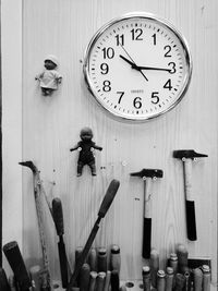 Close-up of clock on wood