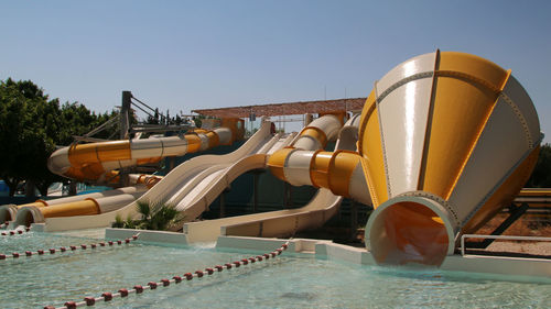 Low angle view of swimming pool against sky