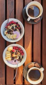 Directly above shot of breakfast served on table