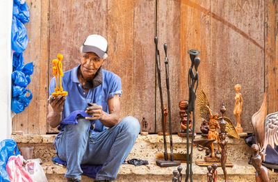 Portrait of man working at construction site