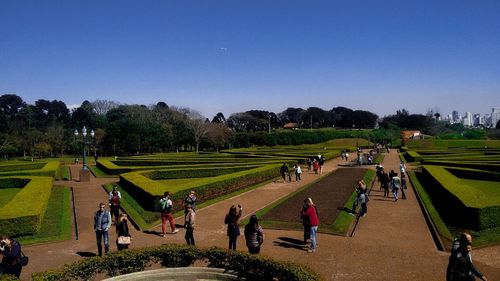 People on field against clear sky