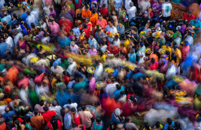 High angle view of crowd in city during thaipusam festival