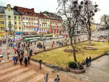People walking on city street