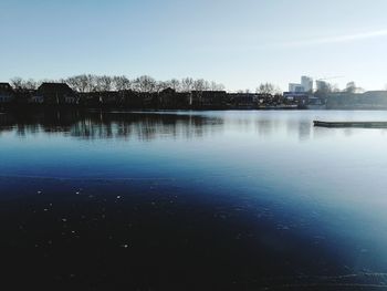 Scenic view of lake against clear sky