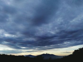 Silhouette of trees against cloudy sky