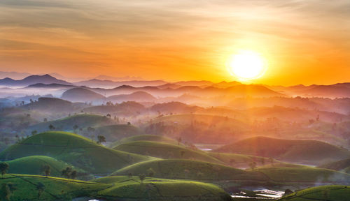 Scenic view of landscape against sky during sunset