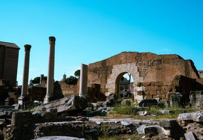 View of historic building against clear blue sky