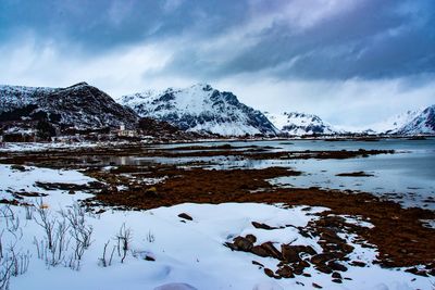 Scenic view of snowcapped mountains against sky