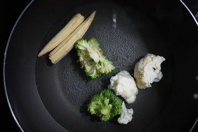 High angle view of chopped vegetables in bowl