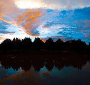 Scenic view of lake against sky during sunset