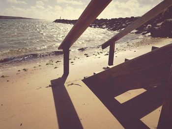 Close-up of beach against sky