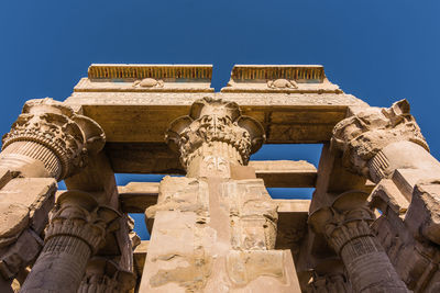 Low angle view of statue of temple against clear sky