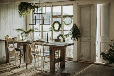 House interior decorated with wreaths