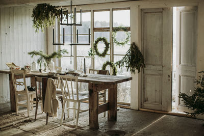 House interior decorated with wreaths