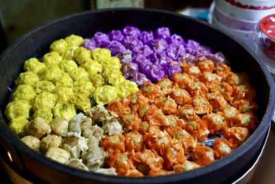 High angle view of chopped vegetables in bowl