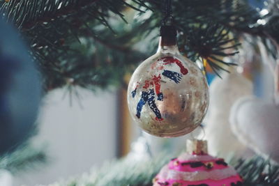 Close-up of ornament hanging from christmas tree