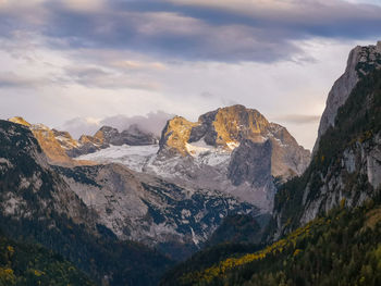 Panoramic view of snowcapped mountains against sky