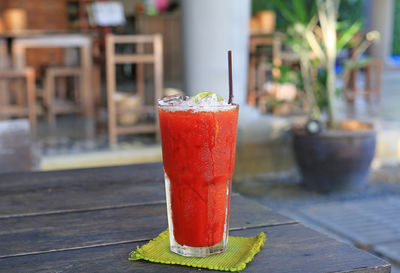 Close-up of drink served on table