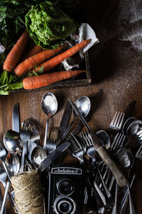 High angle view of vegetables in kitchen