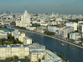 High angle view of buildings in city