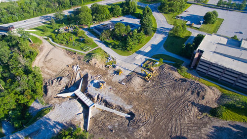 High angle view of construction on campus