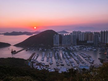 View of city at sunset