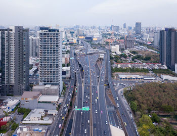 High angle view of elevated road in city