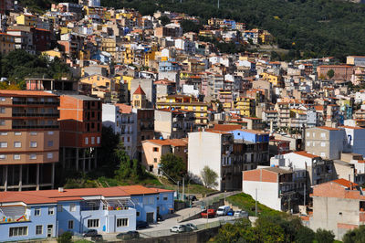 High angle view of buildings in city