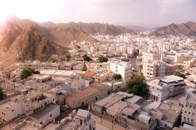 High angle view of townscape against sky