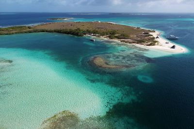 Aerial view of island and beach in los roques, venezuela