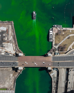 High angle view of boat in lake