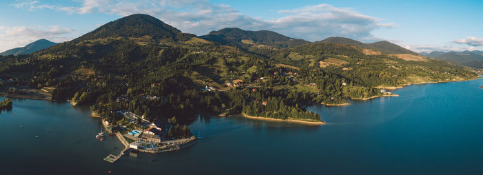 Scenic view of bay against sky