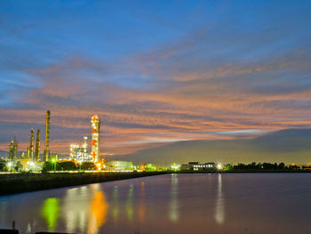 Sunset clouds and factory night view at twilight time